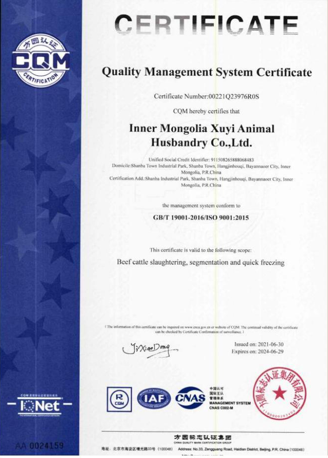 質(zhì)量管理體系認(rèn)證證書英文